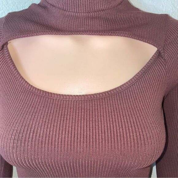 LA LUX dark brown ribbed keyhole chest body suit crotch snap long sleeve SZ SM - Picture 9 of 9